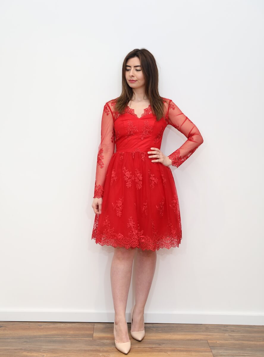 red midi formal dress