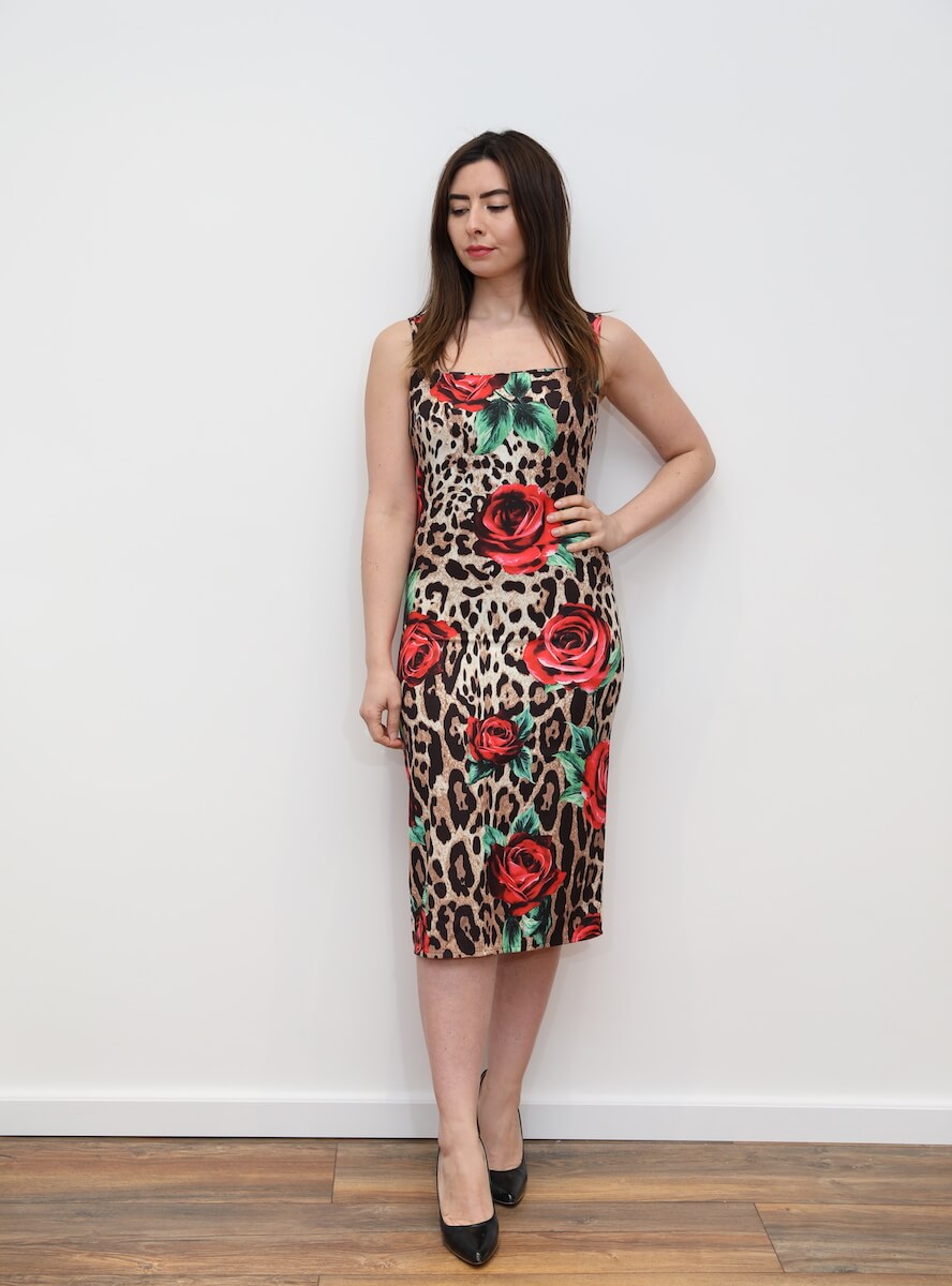 rose print midi dress