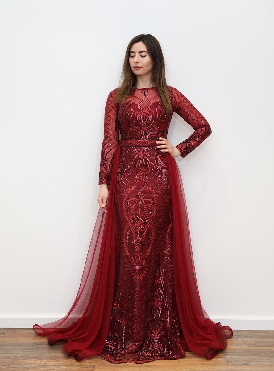 burgundy red gown