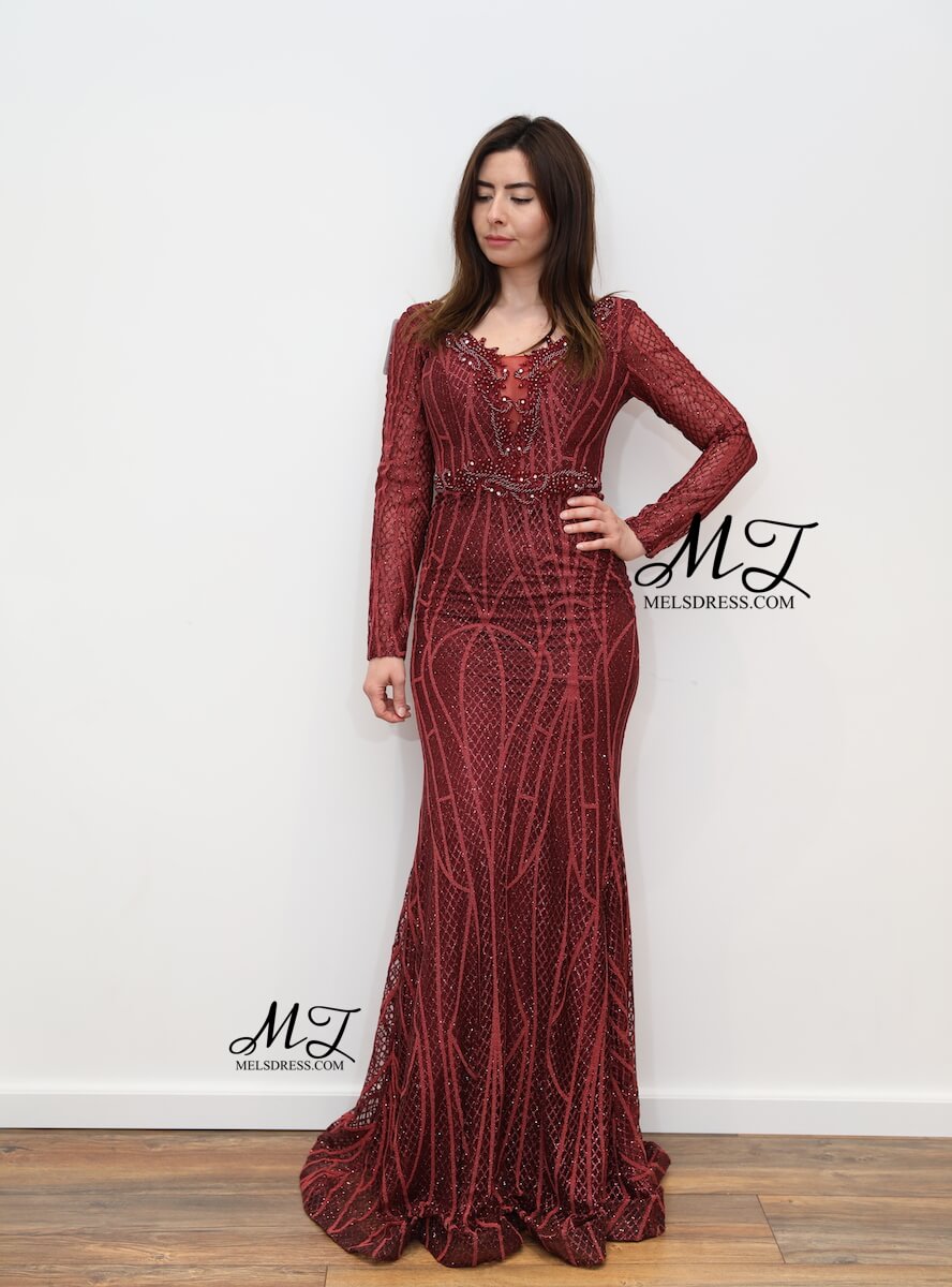 embellished burgundy dress